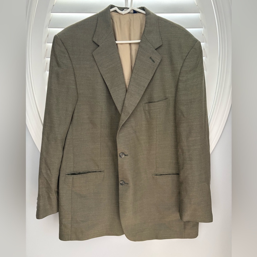 Brooks 346 green silk wool linen blend sports coat suit jacket size 46 L